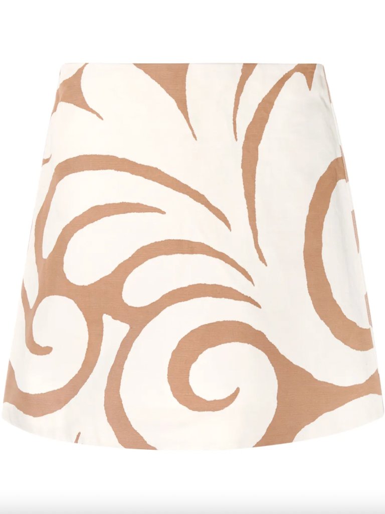 $490 Marni Beige Ivory Geometric Mini A-Line Arabesque Skirt Size Fr 36/4
